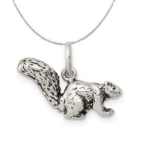 Sterling Silver Small Antiqued Squirrel Charm or Necklace - 18 Inch
